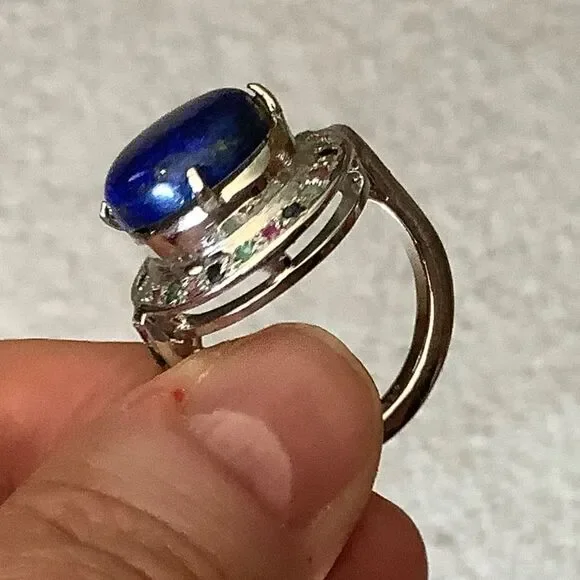 NWOT Sterling SILVER 925 LAPIS SURROUNDED EMERALD RUBY BLUE SAPPHIRE RING SIZ… - Picture 5 of 8